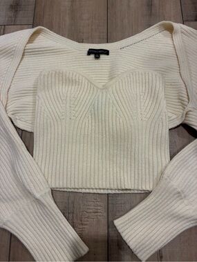 Cotton Candy LA Cream Ribbed Sweetheart Crop Tube Top and Sweater Set